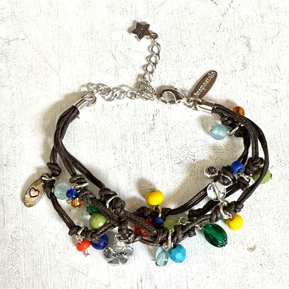 Aeropostale brown multi cord beaded charm bracelet